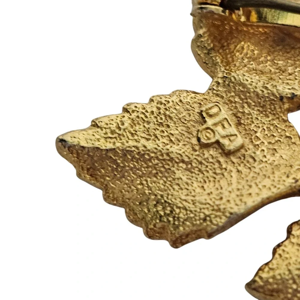 OFA Gold Leaf Brooch Pin Vintage Textured Maple Leaf Statement Jewelry‎